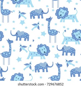 Seamless pattern with cute safari baby animals.