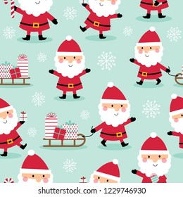 Seamless pattern cute Santa Claus design, cute Christmas character, vector illustration