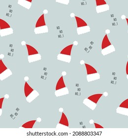 Seamless pattern Cute Santa Claus hat red. Merry christmas new year greeting gift design template. Flat design vector illustration. Background, Wallpaper, wrapping paper