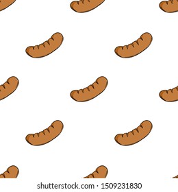 Seamless Pattern of Cute Sausage With Doodle or Hand Drawn Style
