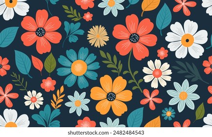 Seamless pattern cute scandinavian floral vector design illustration