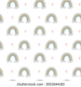 Seamless pattern with cute scandinavian rainbow
