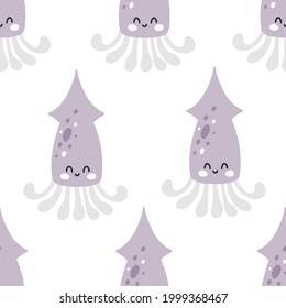 Seamless pattern with cute scandinavian squid for kids print