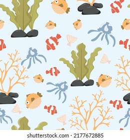 seamless pattern with cute sea animals