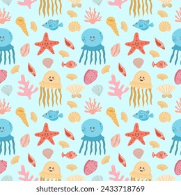 Patrón sin fisuras con lindos animales marinos. Estampado animal de los niños, tema marino