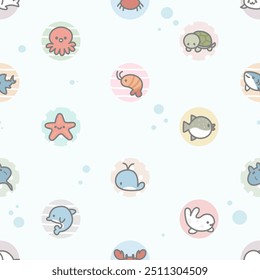 Seamless pattern of cute sea animals