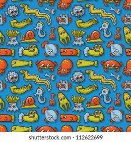 seamless pattern with cute sea monsters