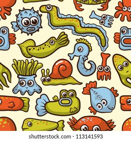 seamless pattern with cute sea monsters