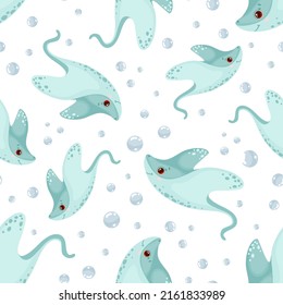 Seamless Pattern Cute Sea Stingrayscartoon Vector Stock Vector (Royalty