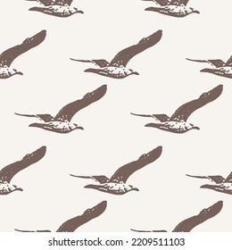 Seamless pattern with cute seagulls. Marine vector. Gull silhouette for sea and fishing industry
