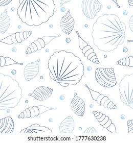 seamless pattern with cute seashells on white background-vector illustration, eps