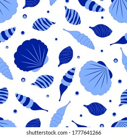 seamless pattern with cute seashells on white background-vector illustration, eps