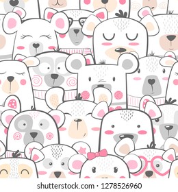 Seamless pattern - cute set bear. Hand draw