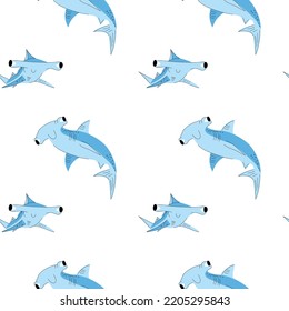 Seamless pattern with  cute shark. Hand drawn illustration in scandinavian style for children.