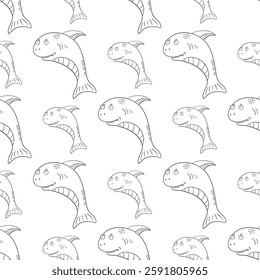 Seamless pattern with cute sharks.  Sea life. Vector illustration