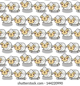 Seamless pattern with cute sheep