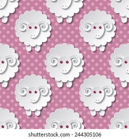 Seamless pattern with cute sheep