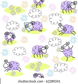 Seamless pattern with cute sheep