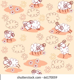 Seamless pattern with cute sheep