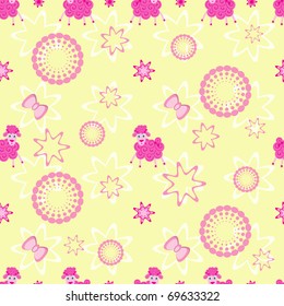Seamless pattern with cute sheep
