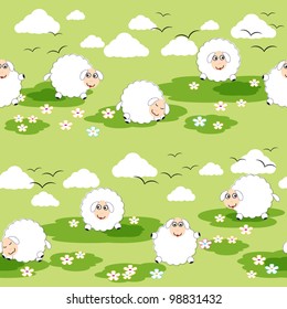 Seamless pattern with cute sheep