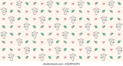 Seamless pattern with cute sheep. Cute animals in kawaii style. Drawings for children. vector illustration