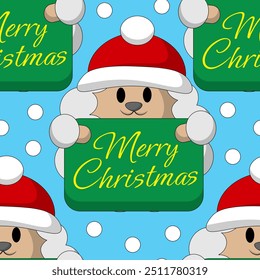 Seamless pattern with Cute Sheep with Christmas congratulation