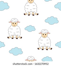 
Seamless pattern cute sheep cloud vector illustration