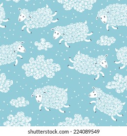 Seamless Pattern Cute Sheep Clouds Vector Stock Vector (Royalty Free ...