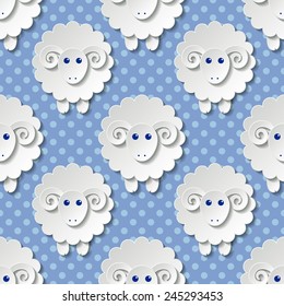 Seamless pattern with cute sheep in flat style