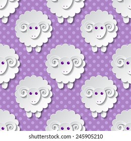Seamless pattern with cute sheep in flat style