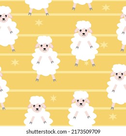 Seamless pattern with cute sheep and lambs. Loop pattern for fabric, textile, wallpaper, posters, gift wrapping paper, napkins, tablecloths. Print for kids. Children's pattern vector illustration.