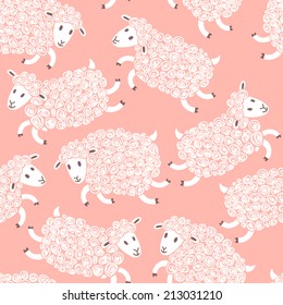 Seamless pattern with cute sheep. Vector illustration.