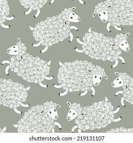 Seamless pattern with cute sheep. Vector illustration.