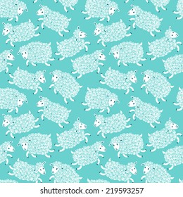 Seamless pattern with cute sheep. Vector illustration.