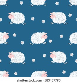 Seamless pattern with cute sheep. Vector kids background.