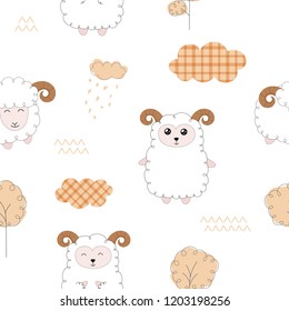 Seamless pattern with cute sheeps.