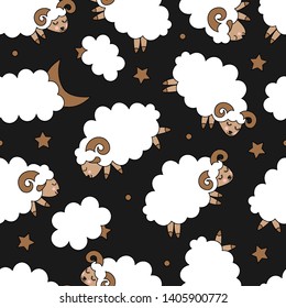 Seamless pattern with cute sheeps