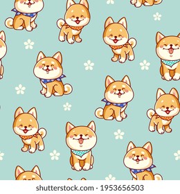 Seamless pattern with cute Shiba 