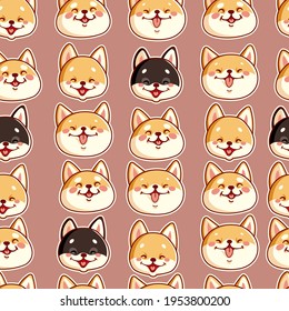 Seamless pattern with cute Shiba 