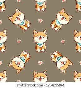 Seamless pattern with cute Shiba 