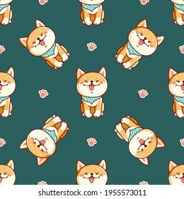 Seamless pattern with cute Shiba 