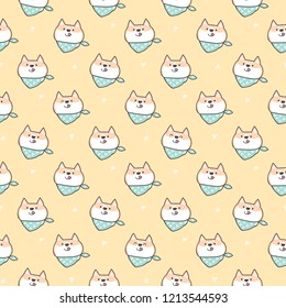 Seamless Pattern with Cute Shiba Inu Face Design on Yellow Background