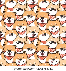Seamless Pattern of Cute Shiba Inu Illustration