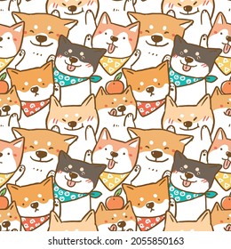 Seamless Pattern with Cute Shiba Inu Dog Illustration Design