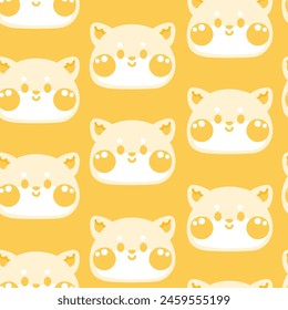 Patrón sin fisuras de lindo shiba inu perro sonrisa cara de fondo.Diseño de dibujos animados animal de compañía japonés.Imagen para tarjeta, póster, ropa de bebé, pantalla de impresión.Kawaii.Vector.Ilustración.