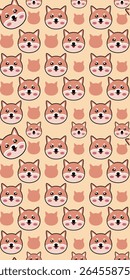 Padrão contínuo de rostos de cão bonito Shiba Inu em estilo pastel. Ideal para produtos para crianças, marca de animais de estimação, embalagem, tecido, papel de parede, caixas de telefone, peles de gadget e fundos digitais.