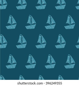 Seamless pattern with cute ships. Marine. Sea. Ocean