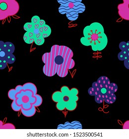 Seamless pattern with cute simply flowers. Vector.