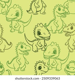 Seamless pattern with cute sketchy animals. Cartoon dinosaur motifs that are perfectly suited for childrens themes and playful designs. Doodle art wallpaper background